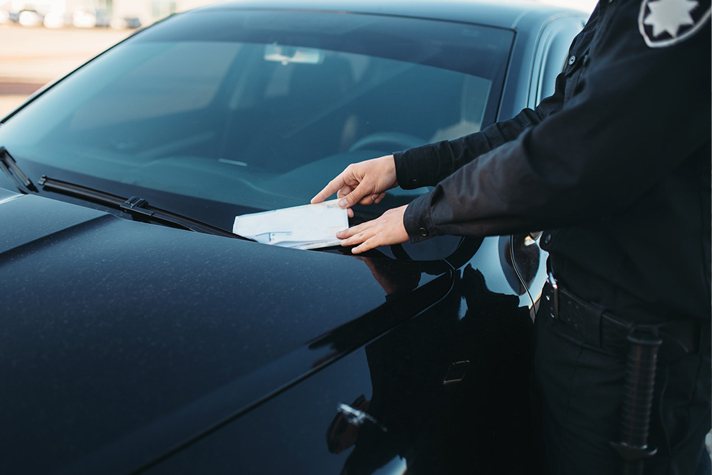 Officer placing a citation on a vehicle windshield – defense for IFTA violations in Michigan